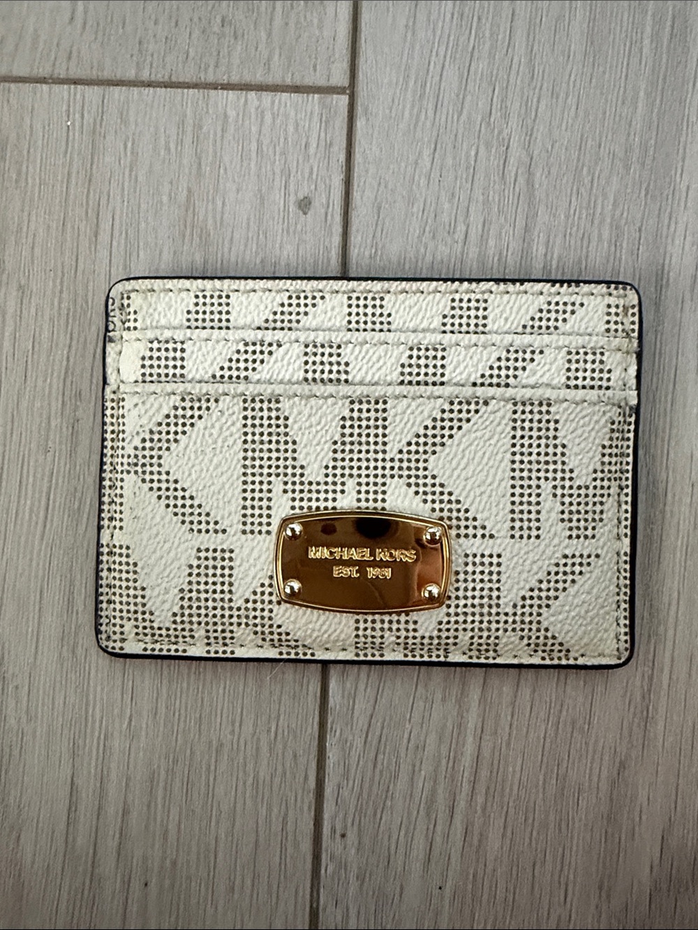 Michael Kors Cream and Gold Logo Card Case